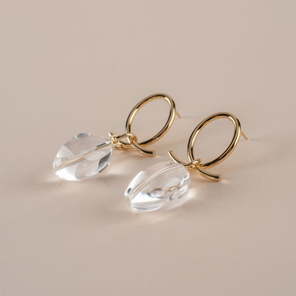 Boucles d’oreilles LUNA cristal de roche plaqué or 18 carats – détail